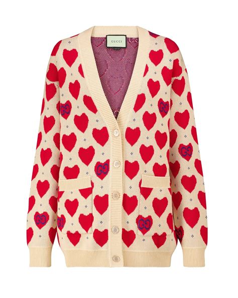 GG and hearts cotton cardigan in blue and red 